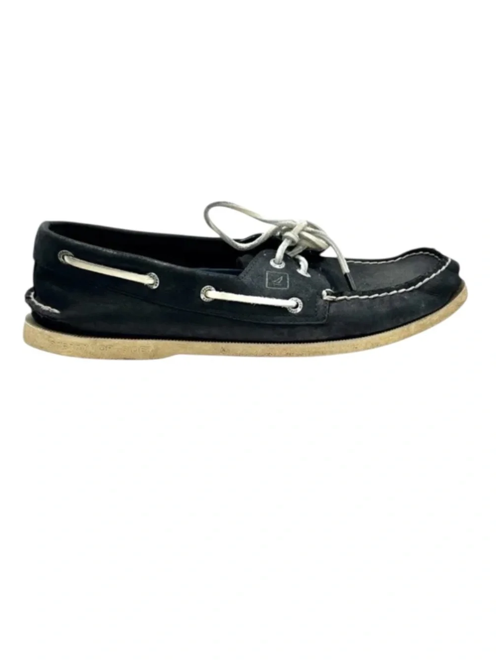 SPERRY TOP-SIDER A/O 2-EYE BLACK LEATHER WITH WHITE LACES AND SOLE BOAT SHOES